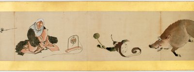 Szczegół ręcznego przewijania z różnymi obrazami, okres Edo, 1839 tusz i kolor na papierze autorstwa Katsushika Hokusai