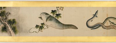 Szczegół ręcznego przewijania z różnymi obrazami, okres Edo, 1839 tusz i kolor na papierze autorstwa Katsushika Hokusai