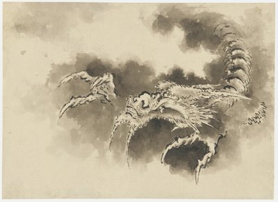 Smok wyłaniający się z chmur, okres Edo (tusz na papierze) autorstwa Katsushika Hokusai