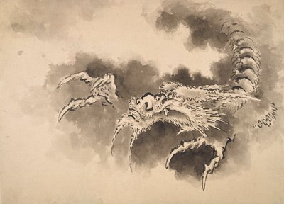 Smok wyłaniający się z chmur, okres Edo, XIX wiek. autorstwa Katsushika Hokusai