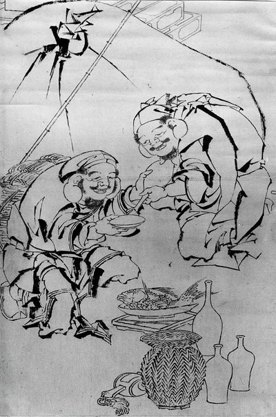 Ebisu i Daikoku świętują Nowy Rok, XVIII-XIX wiek. autorstwa Katsushika Hokusai