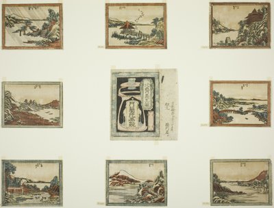 Osiem widoków Omi w stylu wytrawionym (Doban Omi hakkei) i okładka autorstwa Katsushika Hokusai