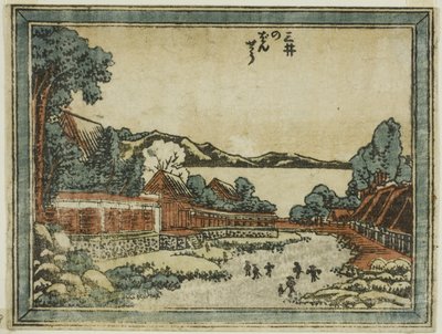 Wieczorny dzwon w Mii (Mii no bansho), z serii Osiem widoków Omi w stylu akwaforty (Doban Omi hakkei) autorstwa Katsushika Hokusai