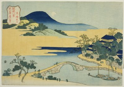 Wieczorny księżyc w Izumizaki (Izumizaki yagetsu), z serii „Osiem widoków wysp Ryukyu (Ryukyu hakkei)” autorstwa Katsushika Hokusai