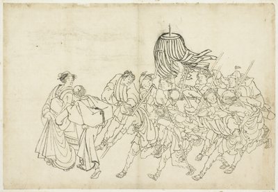 Strażacy maszerujący na swój Festiwal, 1615-1868 (tusz na papierze) autorstwa Katsushika Hokusai