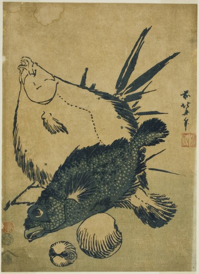 Płastugi, skorpeny i muszle z serii grafik chuban bez tytułu autorstwa Katsushika Hokusai