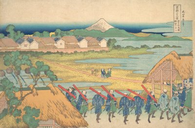 Stacja Fuji Senju z magazynu Senju. . . , komar. 1830-32. autorstwa Katsushika Hokusai