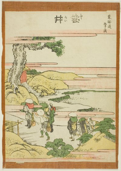 Fukoroi z serii „Pięćdziesiąt trzy stacje Tokaido (Tokaido gojusan tsugi)” autorstwa Katsushika Hokusai