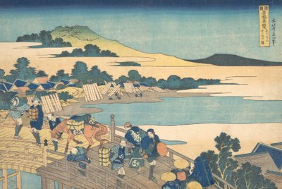 Most Fukui w prowincji Echizen Echizen Fukui no hashi, z serii Remarkable V..., 1827-30. autorstwa Katsushika Hokusai