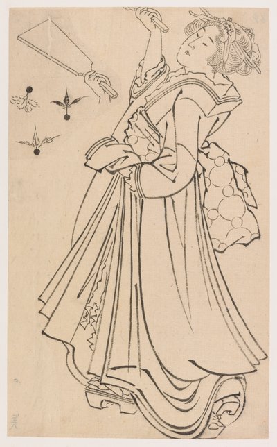 Dziewczyna bawiąca się bitewną i lotką, koniec XVIII-początek XIX wieku. autorstwa Katsushika Hokusai
