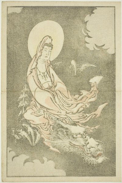 Bogini ujeżdżająca smoka, z książki z realistycznymi obrazami Hokusaia (Hokusai shashin gafu), ok. 1814 (kolorowy drzeworyt (arkusz albumu)) autorstwa Katsushika Hokusai