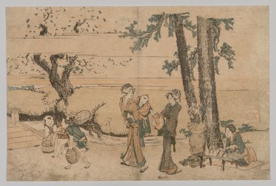 Grupa postaci w pobliżu potoku autorstwa Katsushika Hokusai