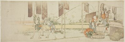 Rozwieszanie barwionego materiału autorstwa Katsushika Hokusai