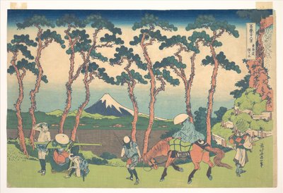 Hodogaya na szlaku Tōkaidō (Tōkaidō Hodogaya), z cyklu „Trzydzieści sześć widoków góry Fuji” (Fugaku sanjūrokkei) autorstwa Katsushika Hokusai