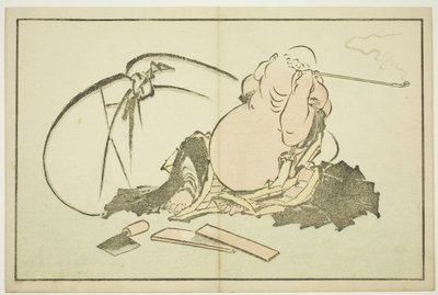 Hotei palący fajkę, z książki z realistycznymi obrazami Hokusaia (Hokusai shashin gafu), ok. 1814 (kolorowy drzeworyt (arkusz albumu)) autorstwa Katsushika Hokusai