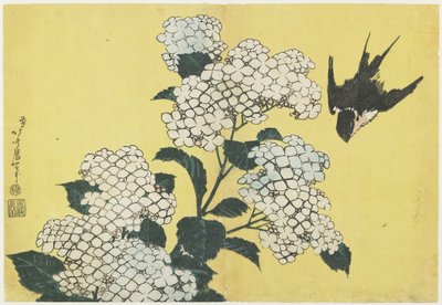 Hortensja i Jaskółka 1832 autorstwa Katsushika Hokusai