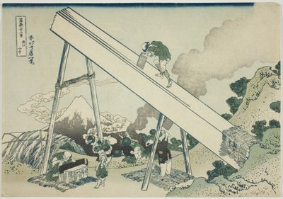 W górach Totomi (Totomi sanchu), z serii „Trzydzieści sześć widoków na górę Fuji (Fugaku sanjurokkei)” autorstwa Katsushika Hokusai