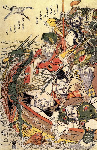 Mitologia japońska: „Siedem bóstw szczęścia” autorstwa Katsushika Hokusai