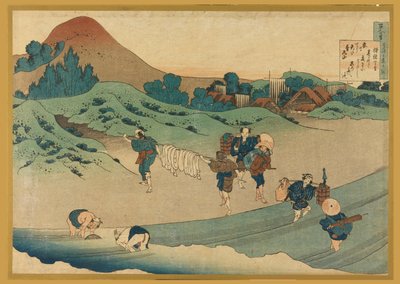 Jito Tenno (Pracownicy barwiący płótno), z Hyakunin Isshu ubaga Etoki (Sto wierszy wyjaśnionych przez pielęgniarkę) autorstwa Katsushika Hokusai