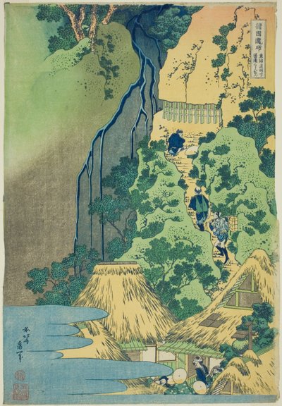 Kannon Shrine w Kiyo Falls w Sakanoshicie na Tōkaidō, z serii Tour of the Waterfalls in Various Provinces (Shokoku taki meguri) autorstwa Katsushika Hokusai