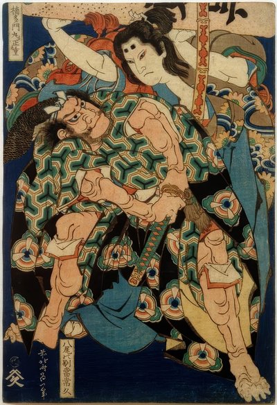 Kusunoki Tamonmaru Masashige i Yao no bet z Tsunehisa autorstwa Katsushika Hokusai