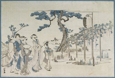 Panie odwiedzające ogrody Wisteria w Kameido (drewnodruk) autorstwa Katsushika Hokusai