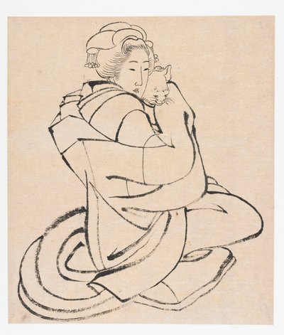Dama trzymająca kota, okres Edo, ok. 1930 r. 1810. autorstwa Katsushika Hokusai