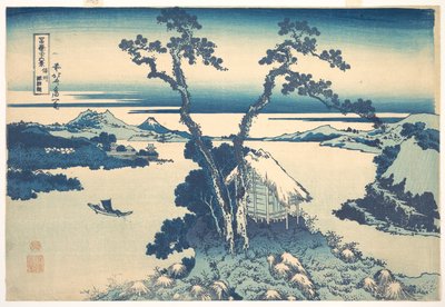 Jezioro Suwa w prowincji Shinano (Shinshū Suwako), z cyklu „Trzydzieści sześć widoków góry Fuji” (Fugaku sanjūrokkei) autorstwa Katsushika Hokusai