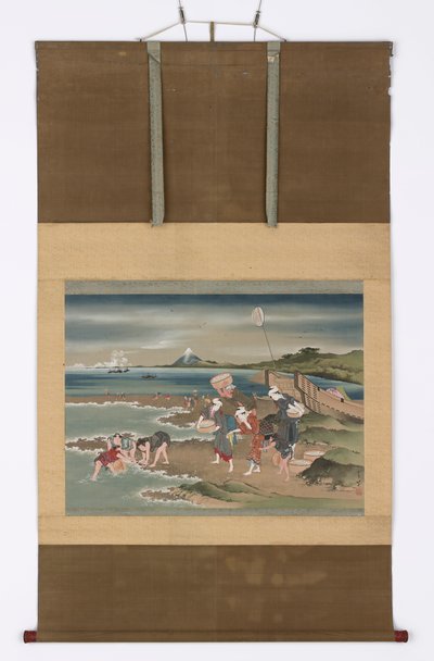 Krajobraz: na brzegu zbieracze małży, koniec XVIII-początek XIX wieku. autorstwa Katsushika Hokusai