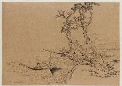 Krajobraz: figury łowiące z łodzi, koniec XVIII-początek XIX wieku. autorstwa Katsushika Hokusai