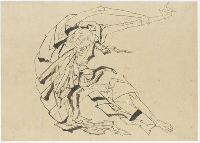 Długoręki mężczyzna rozciągający się, okres Edo (tusz na papierze) autorstwa Katsushika Hokusai