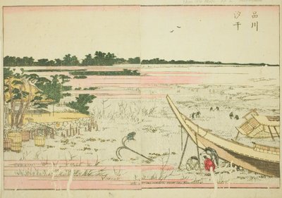 Odpływ w Shinagawa (Shinagawa shiohi), z ilustrowanej książki „Picture Book of Amusements of the East (Ehon Azuma asobi)” autorstwa Katsushika Hokusai