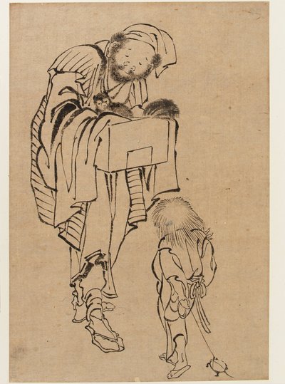 Mężczyzna i chłopiec, okres Edo (tusz na papierze) autorstwa Katsushika Hokusai