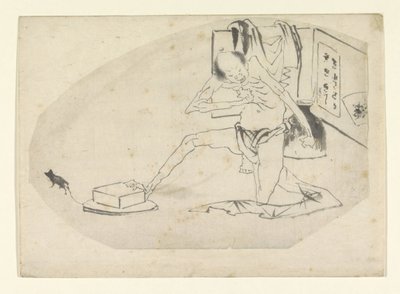 Mężczyzna w przepasce na biodrach, pudełku i myszy autorstwa Katsushika Hokusai