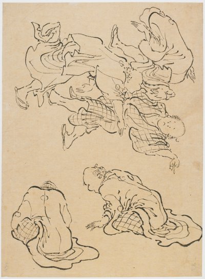 Tańczący mężczyźni i różne postacie, koniec XVIII-początek XIX wieku. autorstwa Katsushika Hokusai