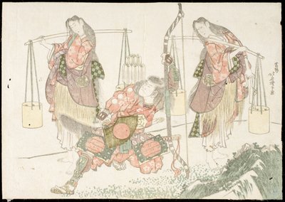 Minamoto no Tametomo i dwaj zbieracze soli autorstwa Katsushika Hokusai