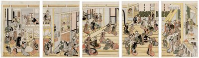 Nowy Rok w domu publicznym Ogi-ya autorstwa Katsushika Hokusai