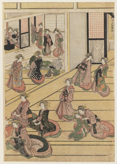 Dni Nowego Roku w Herbaciarni Ogi-ya. ok. 1810 (kolorowy drzeworyt) (zestaw patrz 277795-277797) autorstwa Katsushika Hokusai