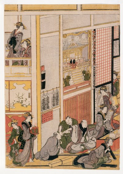 New Years Days of the Teahouse Ogi-ya, c.1810 (odbitki drzeworytowe) (patrz także 406533, 406535 i 406536) autorstwa Katsushika Hokusai