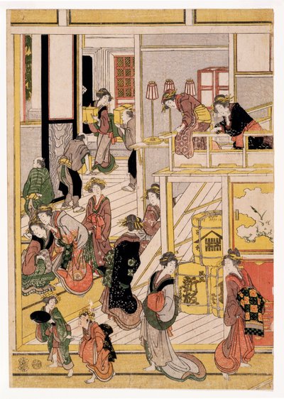 New Years Days of the Teahouse Ogi-ya, c.1810 (odbitki drzeworytowe) (patrz także 406534, 406535 i 406536) autorstwa Katsushika Hokusai