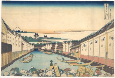 Nihonbashi w Edo (Edo Nihonbashi), z cyklu „Trzydzieści sześć widoków góry Fuji” (Fugaku sanjūrokkei) autorstwa Katsushika Hokusai