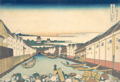 Nihonbashi w Edo Edo Nihonbashi, z cyklu Trzydzieści sześć widoków na górę Fudżi..., ca. 1830-32. autorstwa Katsushika Hokusai