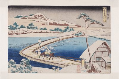 Stary widok na most pontonowy w Sano w prowincji K?zuke (K?zuke Sano funabashi no kozu) (kolorowy drzeworyt) autorstwa Katsushika Hokusai