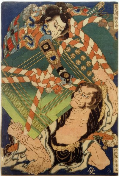 Onikojima yatarô i Seihôin akabôzu autorstwa Katsushika Hokusai