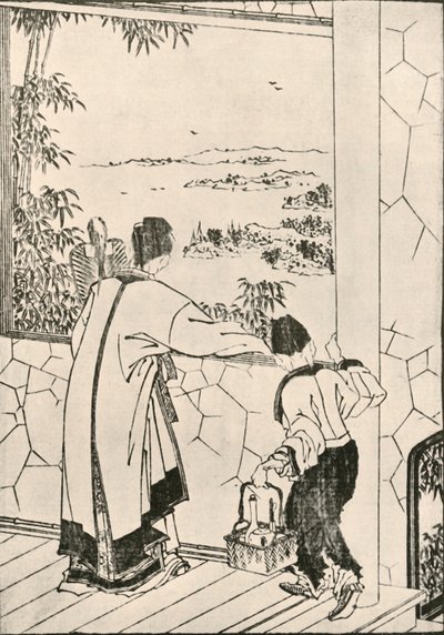 Ludzie wyglądający przez okno, koniec XVIII-początek XIX wieku, 1924. autorstwa Katsushika Hokusai