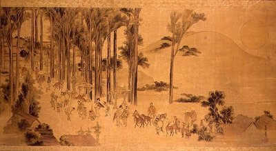 Pielgrzymi w Sanktuarium Kasuga (malowanie na jedwabiu) autorstwa Katsushika Hokusai
