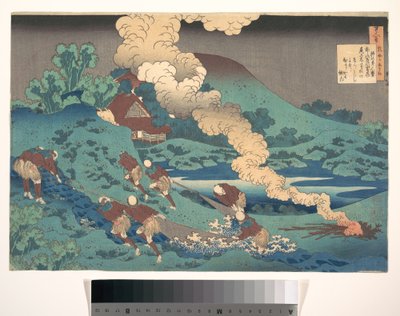 Wiersz autorstwa Kakinomoto Hitomaro, z cyklu „Sto wierszy wyjaśnionych przez nianię” (Hyakunin isshu uba ga etoki) autorstwa Katsushika Hokusai