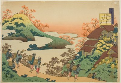 Wiersz Sarumaru Dayu z serii „Sto wierszy wyjaśnionych przez pielęgniarkę (Hyakunin isshu uba ga etoki)” autorstwa Katsushika Hokusai