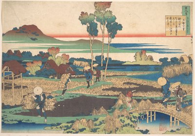 Wiersz autorstwa Tenchi Tennō, z cyklu „Sto wierszy wyjaśnionych przez pielęgniarkę” (Hyakunin isshu uba ga etoki) autorstwa Katsushika Hokusai