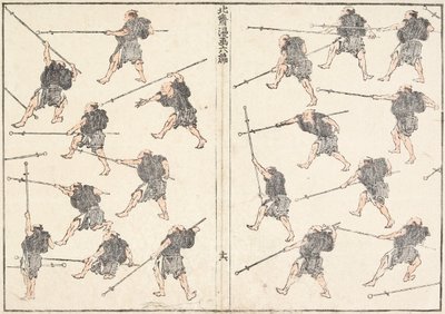 Ćwiczenia z mieczem o długim trzonku autorstwa Katsushika Hokusai